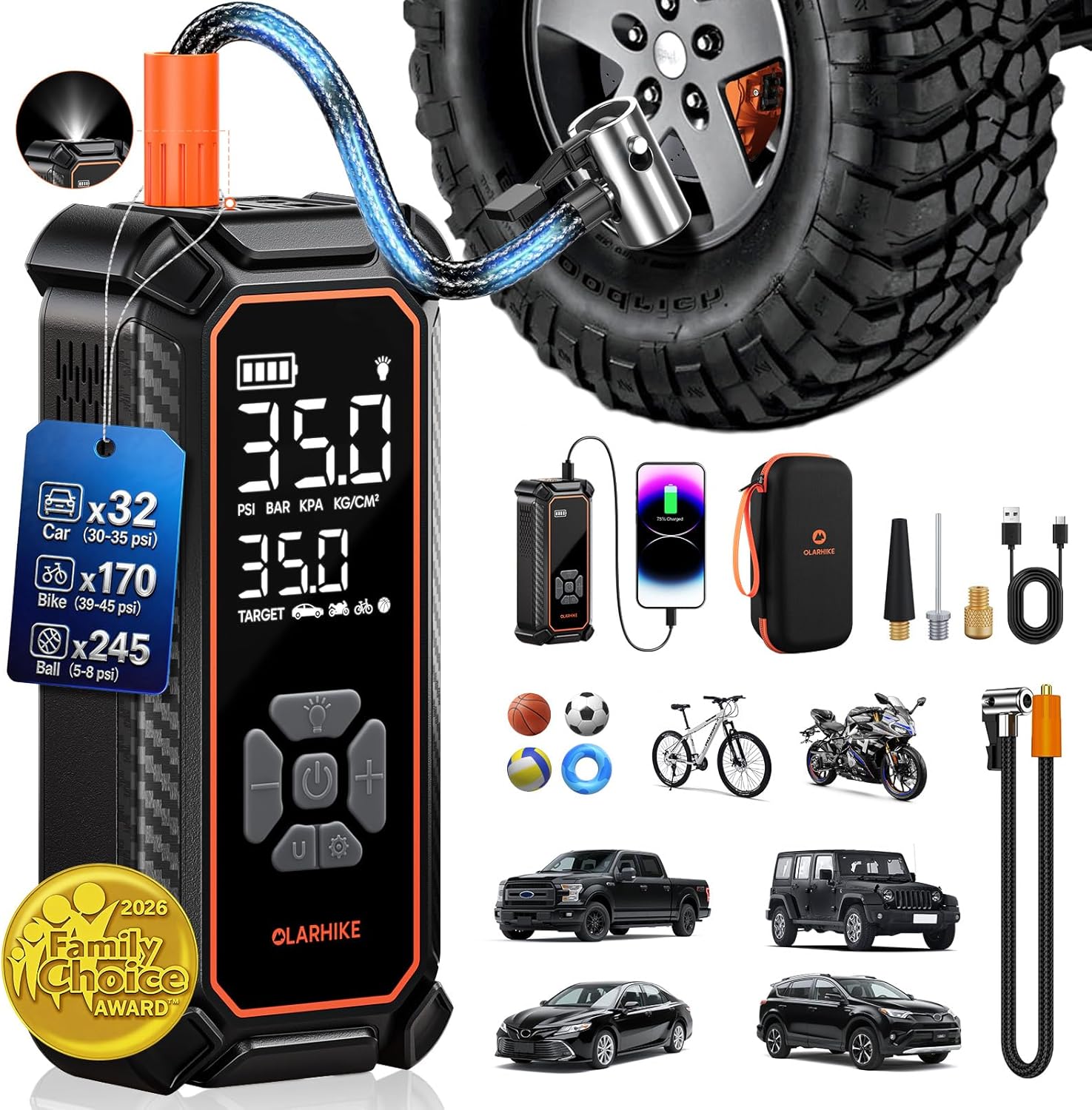 Car Portable Tire Inflator - Portable Cordless Tire Inflator with Digital