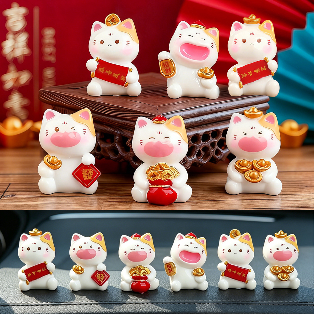 Car Accessories Xmas - 6Pcs Mini Lucky Cat Ornaments Cute