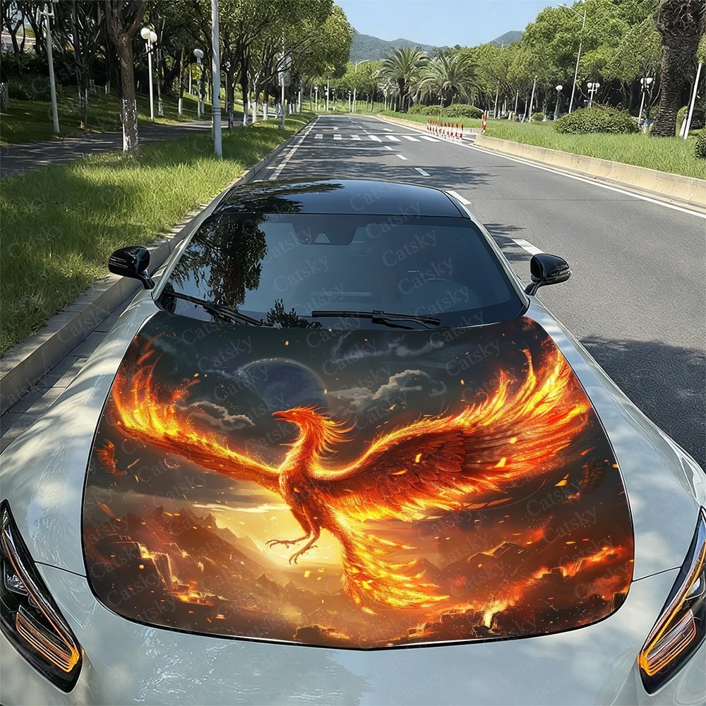 Car Accessories Phoenix - Flame Phoenix Car Hood Sticker PVC